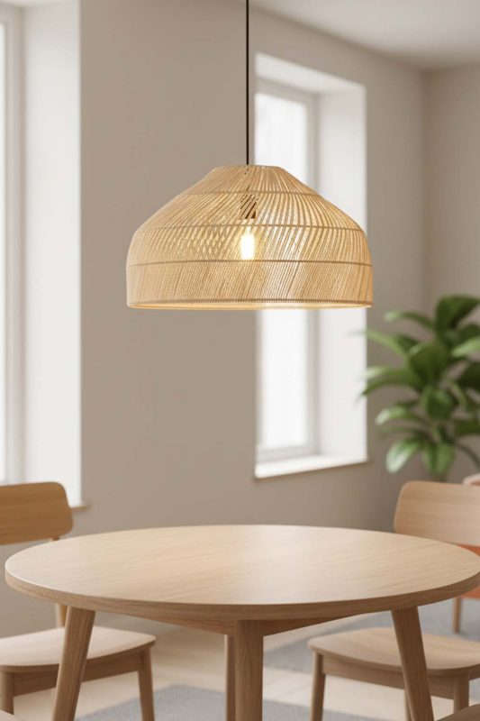 Dining Table Natural Rattan Wide Dome Pendant Light - Warm & Inviting