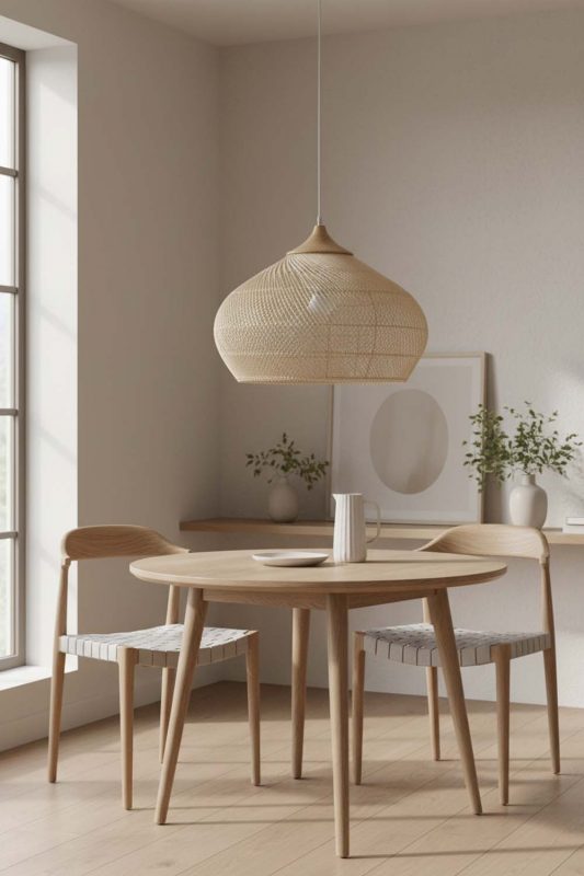 Dining Table Natural Vintage Wood Rattan Pendant Light - Soft & Relaxing