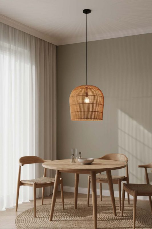 Dining Table Rattan Bell Shaped Pendant Light - Soft & Relaxing