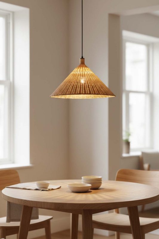Dining Table Rattan Cone Pendant Light - Soft & Relaxing