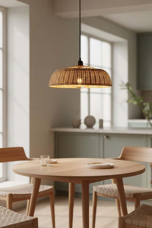 Dining Table Rattan Disc Pendant Light - Warm & Inviting