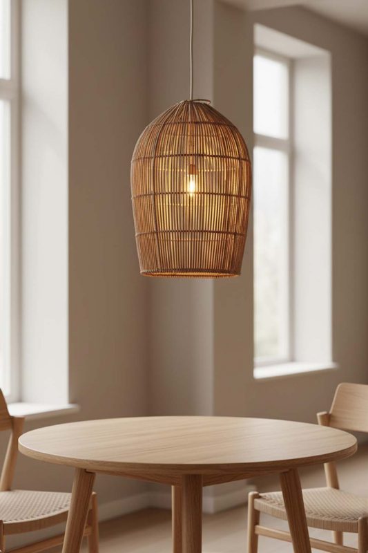 Dining Table Rattan Dome Pendant Light - Warm & Inviting