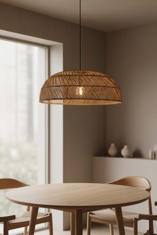Dining Table Rattan Large Dome Pendant Light - Warm & Inviting