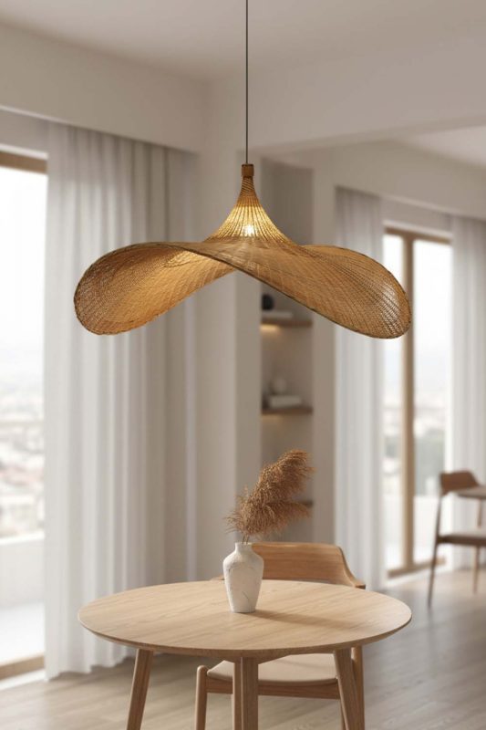 Dining Table Rattan Straw Hat Pendant Light - Soft & Relaxing
