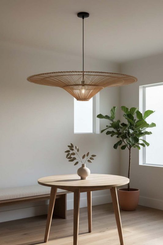 Dining Table Rattan Umbrella Pendant Light - Soft & Relaxing