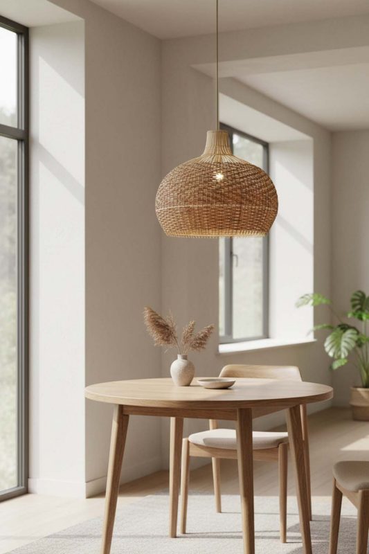 Dining Table Red Orange Rattan Pendant Light - Soft & Relaxing