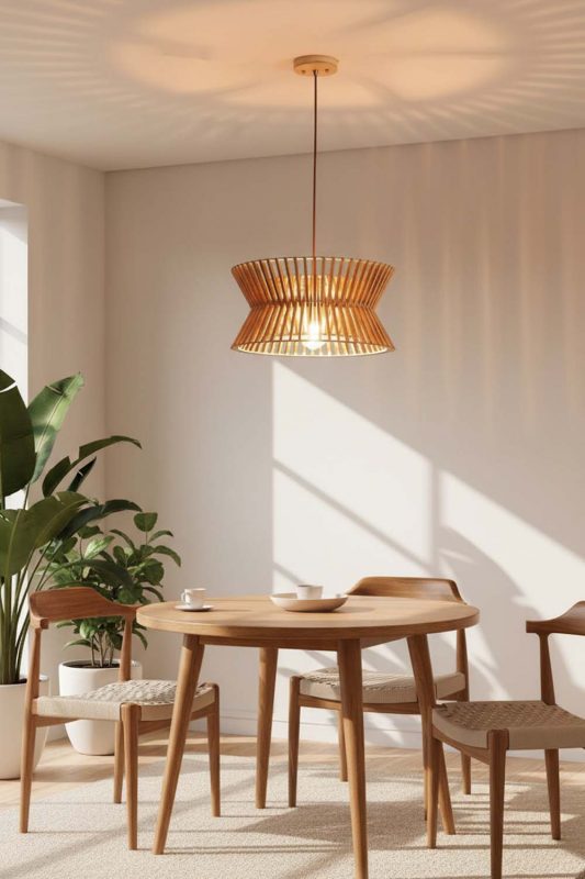 Dining Table Round Wood Slat Pendant Light - Warm & Inviting