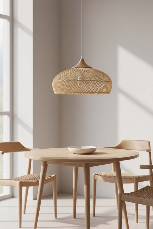 Dining Table Vintage Wood Rattan Pendant Light C - Warm & Inviting