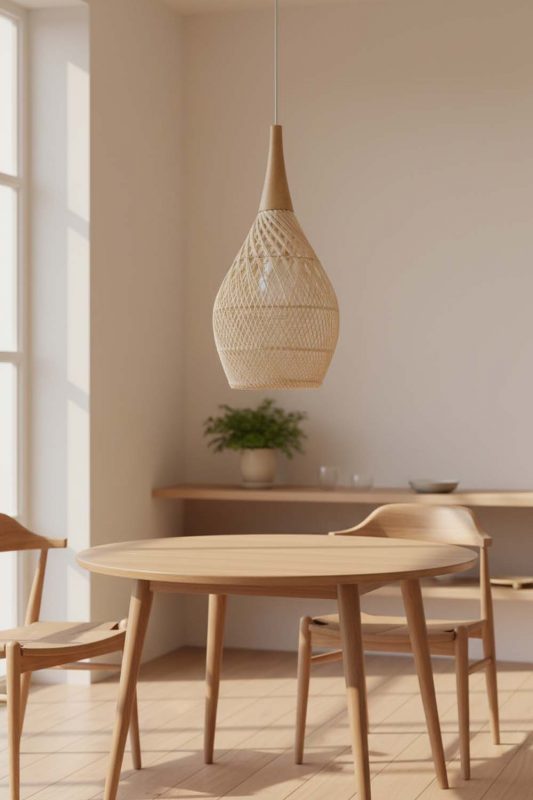 Dining Table Vintage Wood Rattan Pendant Light D - Soft & Relaxing