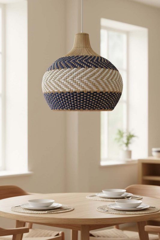 Dining Table White Blue Rattan Pendant Light - Soft & Relaxing