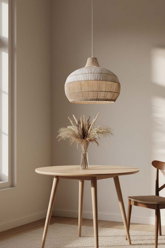 Dining Table White Wicker Pendant Light - Warm & Inviting