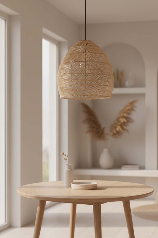 Dining Table Wicker Basket Pendant Light Beige Color - Soft & Relaxing