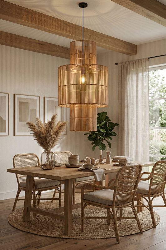 Dining Room Bamboo Lantern Geometric Pendant Light