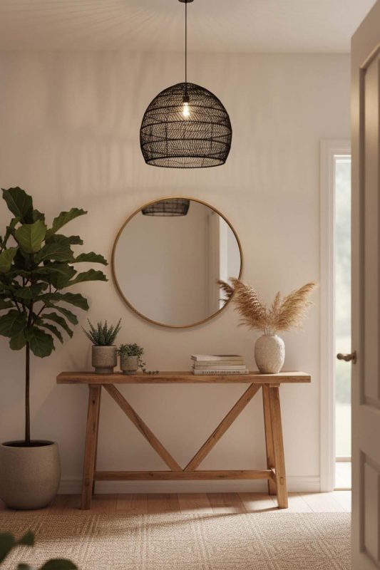 Entryway Black Wicker Basket Pendant Light - Bright & Open Feel
