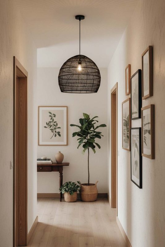 Hallway Black Wicker Basket Pendant Light - Elegant Flow