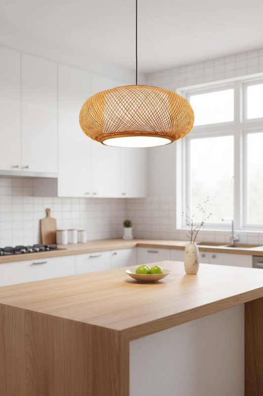 Kitchen Island Bamboo Donut Pendant Light - Clean & Modern Look