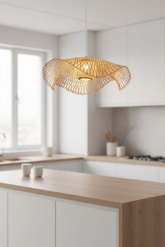 Kitchen Island Beige Lotus Bamboo Pendant Light - Clean & Modern Look