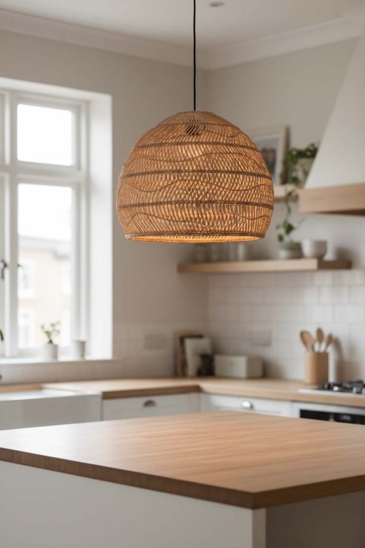 Kitchen Island Beige Rattan Cage Pendant Light - Fresh & Inviting