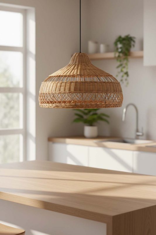Kitchen Island Beige Rattan Radiant Pendant Lights - Clean & Modern Look