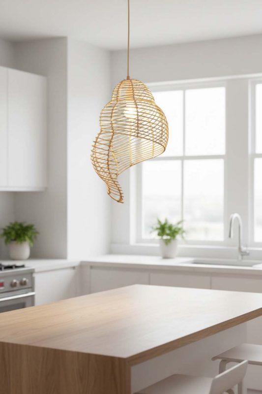 Kitchen Island Beige Rattan Spiral Pendant Light - Bright & Functional
