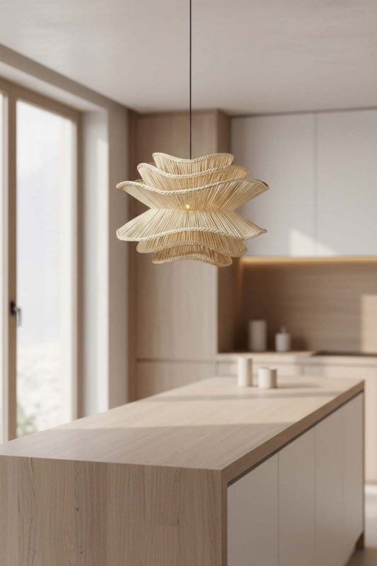 Kitchen Island Beige Vietnamese Flower Rattan Chandelier - Fresh & Inviting