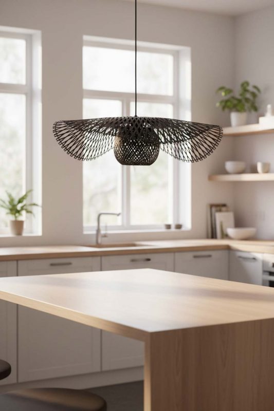 Kitchen Island Black Lotus Bamboo Pendant Light - Bright & Functional