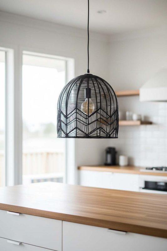 Kitchen Island Black Rattan Birdcage Pendant Light - Clean & Modern Look
