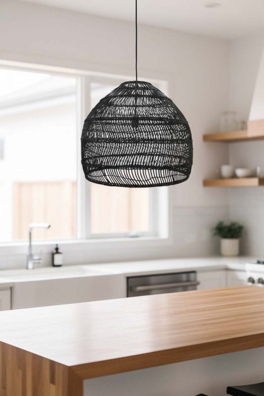 Kitchen Island Black Rattan Cage Pendant Light - Bright & Functional