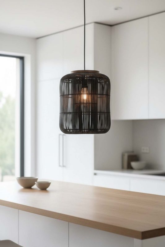Kitchen Island Black Rattan Capsule Pendant Light - Fresh & Inviting
