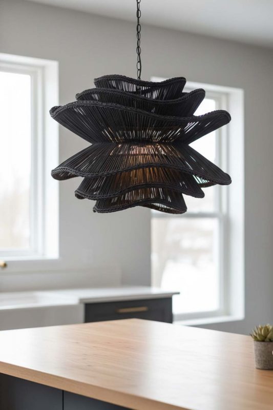 Kitchen Island Black Vietnamese Flower Rattan Chandelier - Sleek & Stylish
