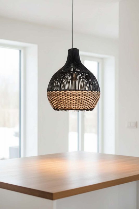 Kitchen Island Bottom Tan Brown Rattan Light Black Body - Sleek & Stylish