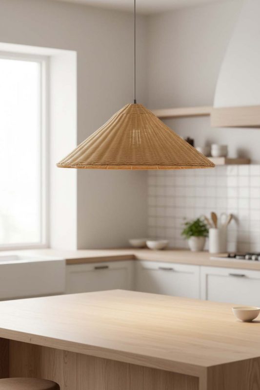 Kitchen Island Brown Rattan Cone Pendant Light - Fresh & Inviting