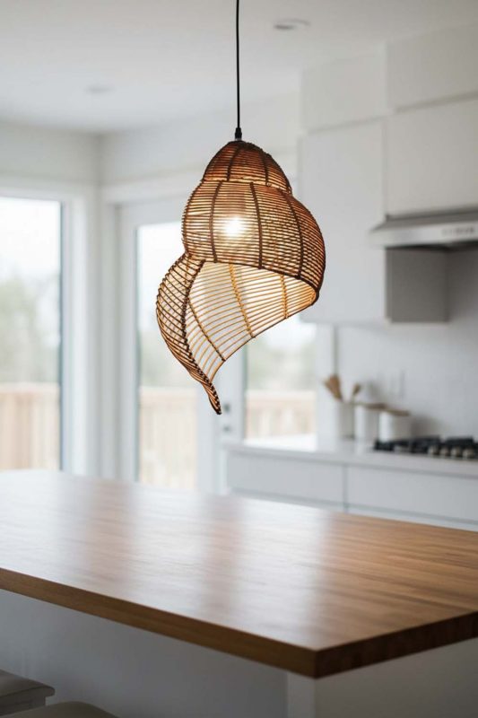 Kitchen Island Brown Rattan Spiral Pendant Light - Fresh & Inviting