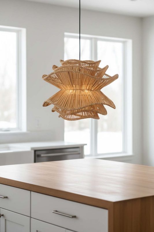 Kitchen Island Brown Vietnamese Flower Rattan Chandelier - Practical & Beautiful