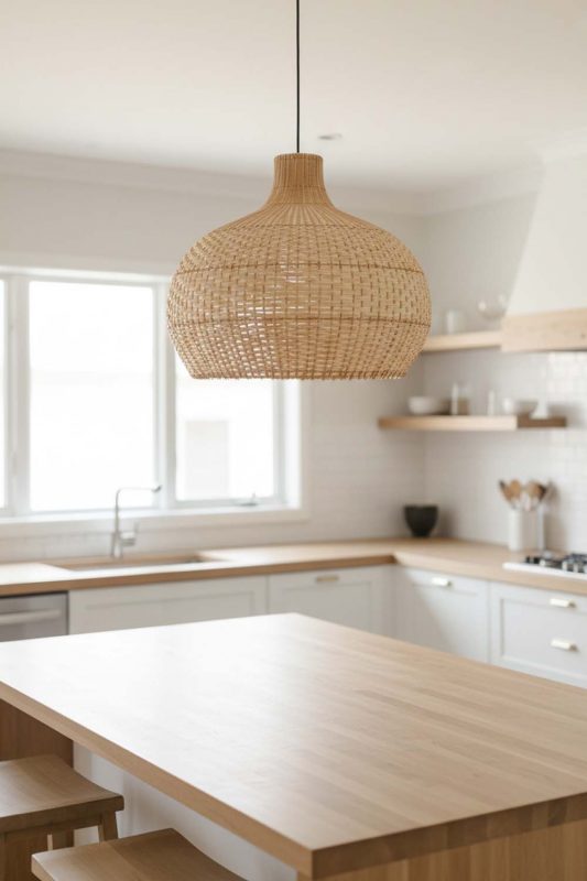 Kitchen Island Full White Rattan Pendant Light - Practical & Beautiful