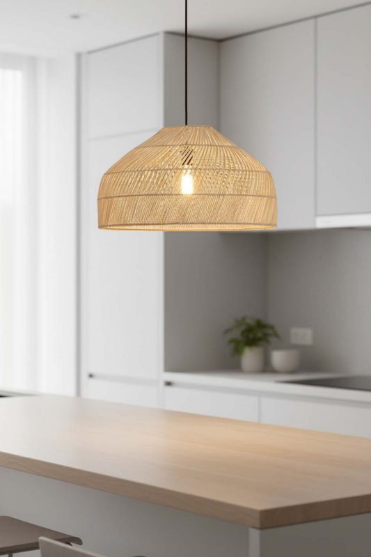 Kitchen Island Natural Rattan Wide Dome Pendant Light - Sleek & Stylish