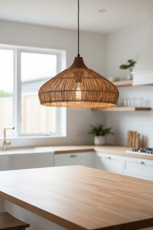 Kitchen Island Open Rattan Pendant Light - Clean & Modern Look