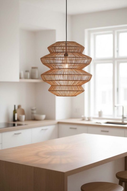 Kitchen Island Rattan Accordion Pendant Light - Sleek & Stylish
