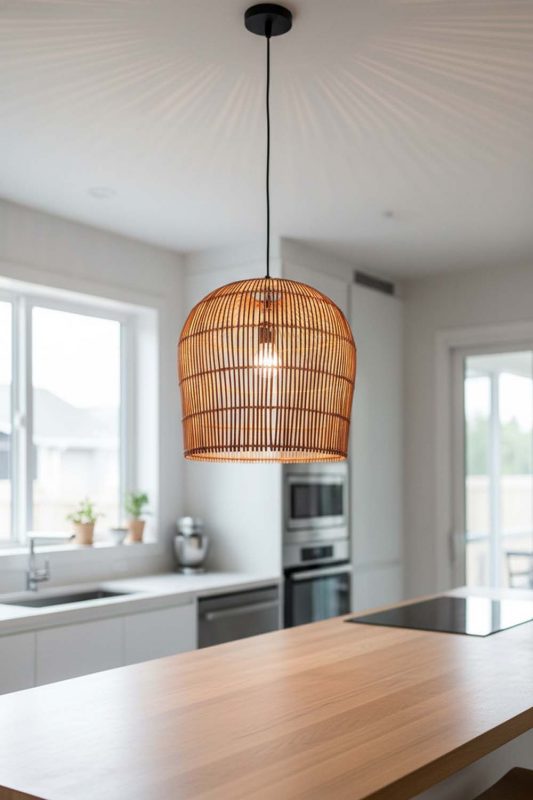 Kitchen Island Rattan Bell Shaped Pendant Light - Fresh & Inviting