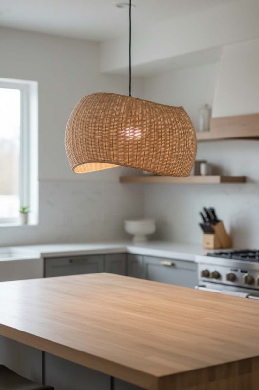 Kitchen Island Rattan Ribbon Pendant Light - Bright & Functional
