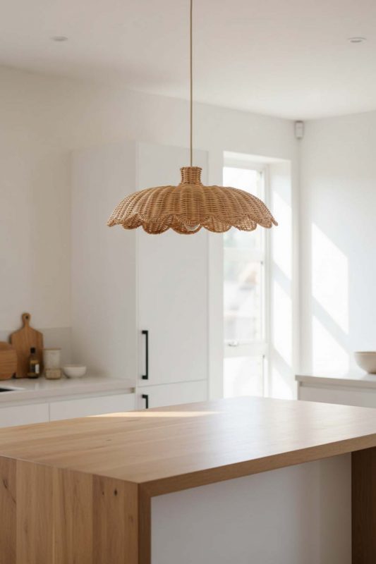 Kitchen Island Rattan Scalloped Lampshade - Sleek & Stylish