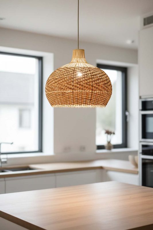 Kitchen Island Red Orange Rattan Pendant Light - Sleek & Stylish