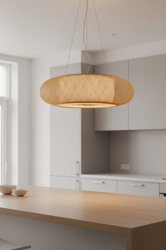 Kitchen Island Round Bamboo Drum Chandelier - Bright & Functional