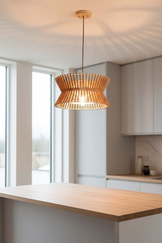 Kitchen Island Round Wood Slat Pendant Light - Practical & Beautiful