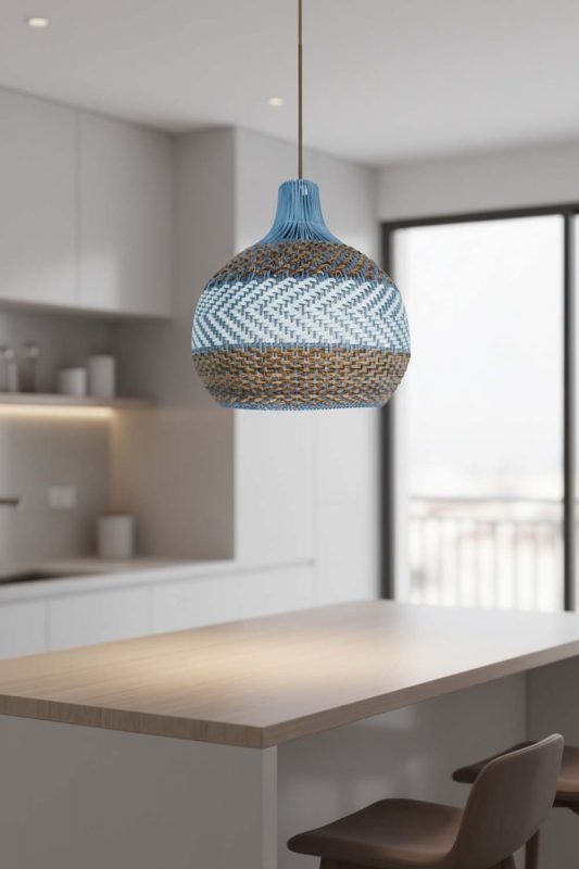 Kitchen Island Tan Brown White Rattan Pendant Light - Bright & Functional