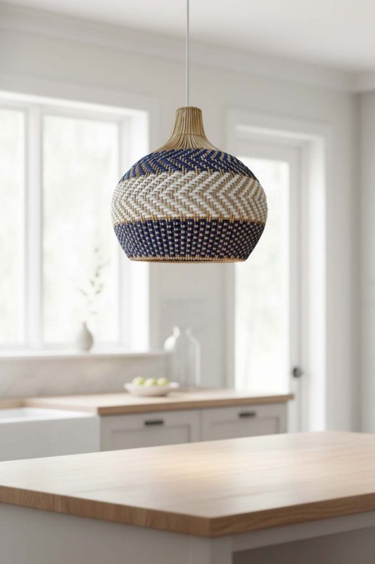 Kitchen Island White Blue Rattan Pendant Light - Fresh & Inviting