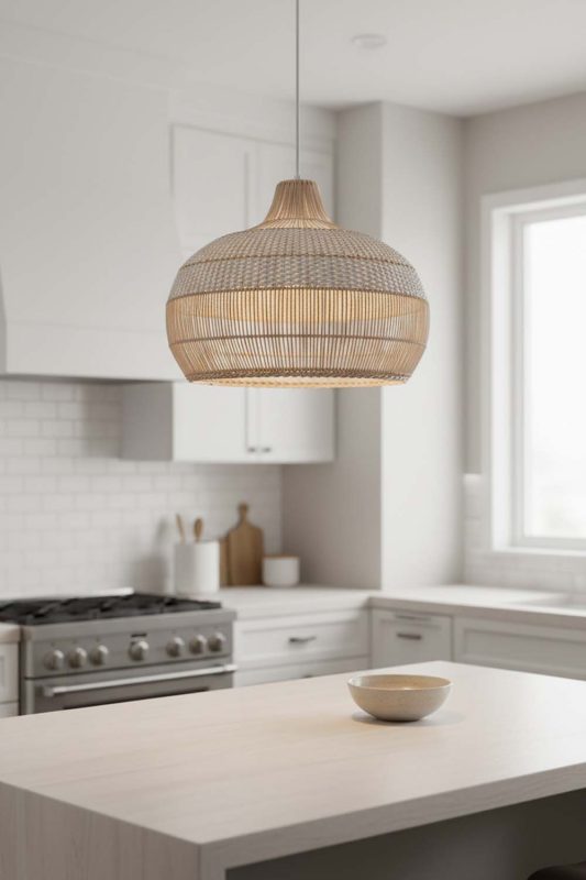Kitchen Island White Wicker Pendant Light - Practical & Beautiful