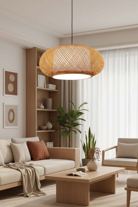 Living Room Bamboo Donut Pendant Light - Warm & Relaxing