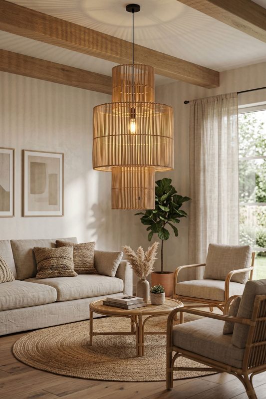 Living Room Bamboo Lantern Geometric Pendant Light