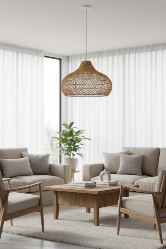 Living Room Beige Kloe Rattan Pendant Light - Stylish & Modern